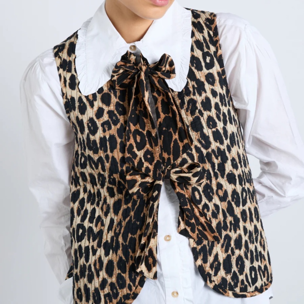 Damson Madder Tilly Leopard Print Organic Cotton Quilted Vest.